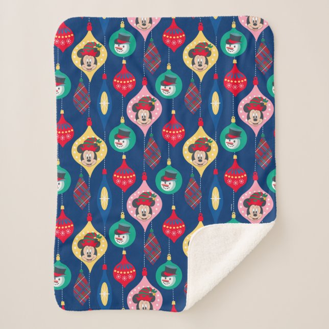 Mickey & Friends | Christmas Ornament Pattern Sherpa Blanket (Front)