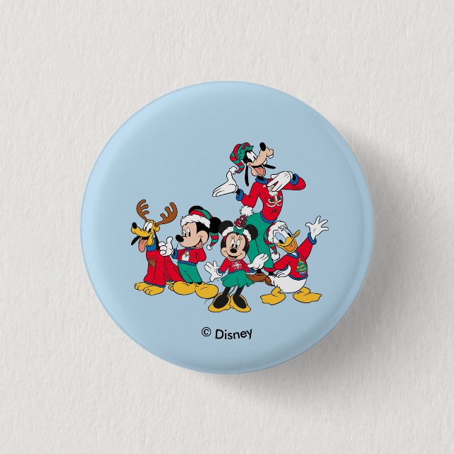 Mickey & Friends | Christmas Outfits 1 Inch Round Button (Front)