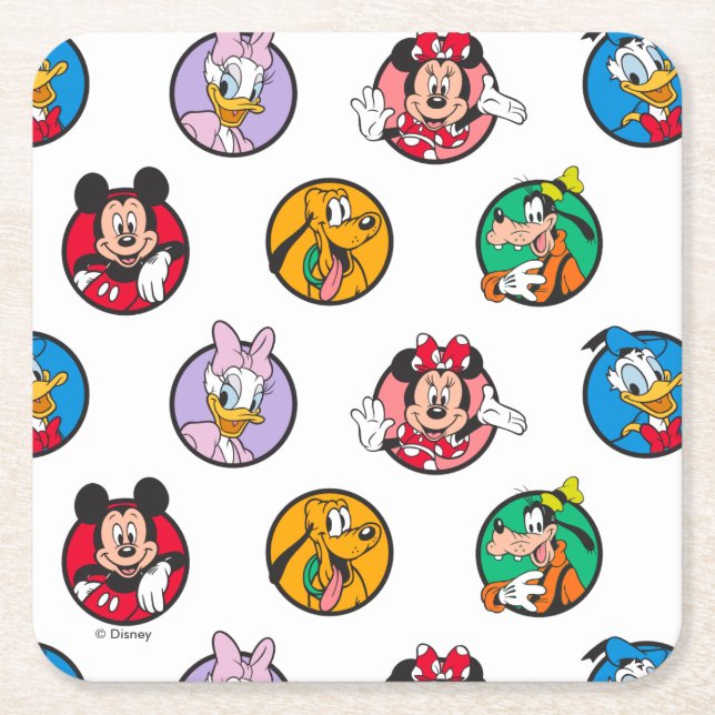 Mickey & Friends Classic Circles Pattern Square Paper Coaster (Front)