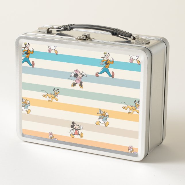 Mickey & Friends Classic Multi-Stripe Pattern Metal Lunch Box (Front)