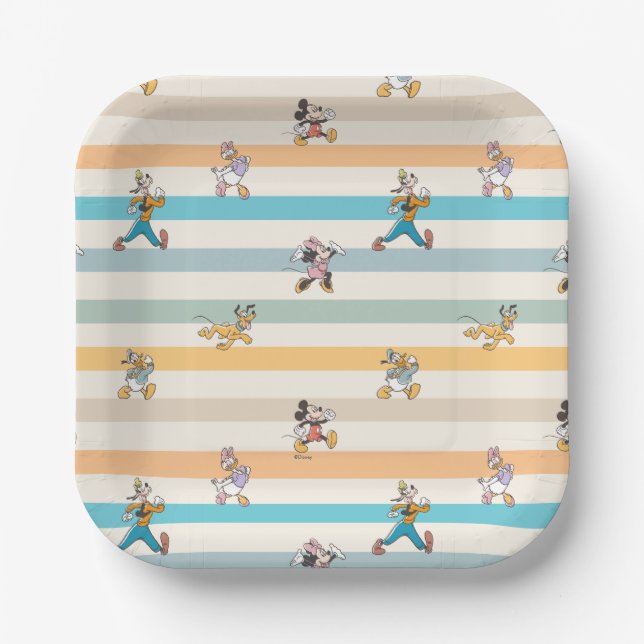 Mickey & Friends Classic Multi-Stripe Pattern Paper Plate (Front)