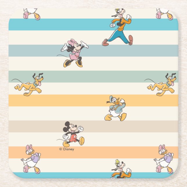 Mickey & Friends Classic Multi-Stripe Pattern Square Paper Coaster (Front)