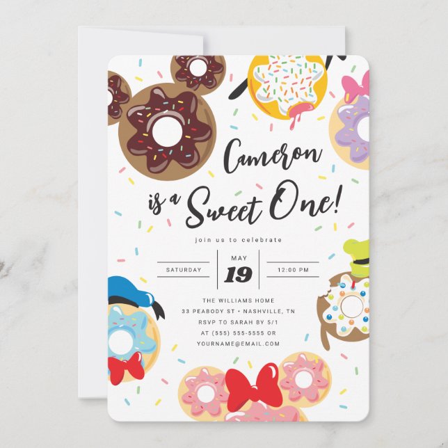  Mickey & Friends Doughnut Sweet One - First Birth Invitation (Front)