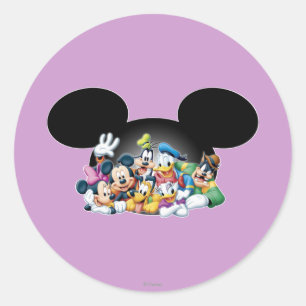 Mickey & Friends   Group in Mickey Ears Classic Round Sticker