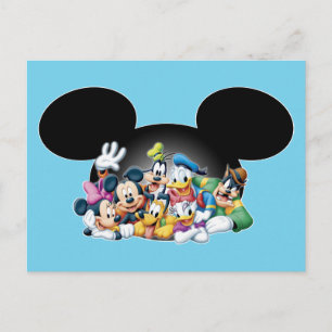 Mickey & Friends   Group in Mickey Ears Postcard