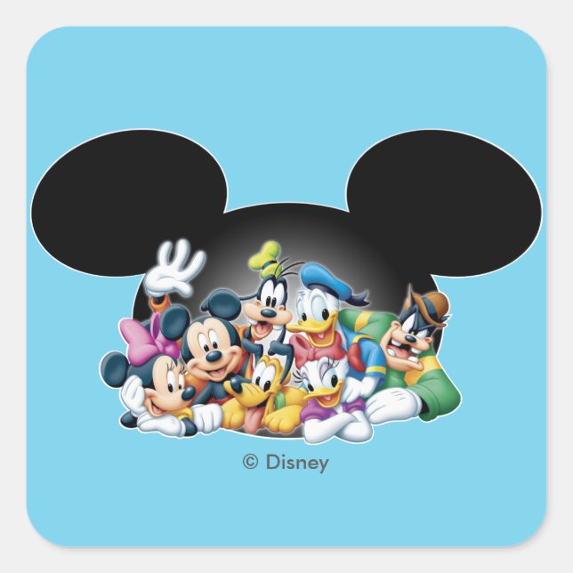 Mickey & Friends | Group in Mickey Ears Square Sticker (Front)