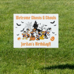 Mickey & Friends Halloween Birthday Garden Sign<br><div class="desc">Welcome ghosts and ghouls to a spooktacular birthday party with this festive yard sign! Featuring Mickey, Minnie, Donald, and Goofy in their Halloween costumes, this sign is the perfect way to greet your guests. The gang stands in front of a haunted house, with bats and jack-o'-lanterns adding to the fun,...</div>
