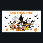 Mickey & Friends Halloween Birthday Poster<br><div class="desc">Celebrate a spooktacular birthday with this one-of-a-kind personalized banner! Featuring Mickey and his friends dressed in their festive Halloween costumes, this banner is the perfect centerpiece for a ghoulishly good time. The gang is all here—Mickey, Minnie, Donald, and Goofy—gathering around a cheerful jack-o'-lantern in front of a haunted house with...</div>