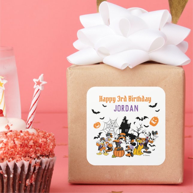 Mickey & Friends Halloween Birthday  Square Sticker (Party)