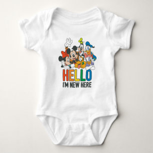 Mickey & Friends   Hello I'm New Here  Baby Bodysuit