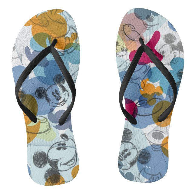 Mickey & Friends | Mouse Head Sketch Pattern Flip Flops (Footbed)