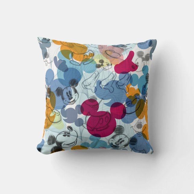 Mickey & Friends | Mouse Head Sketch Pattern Throw Pillow (Front)