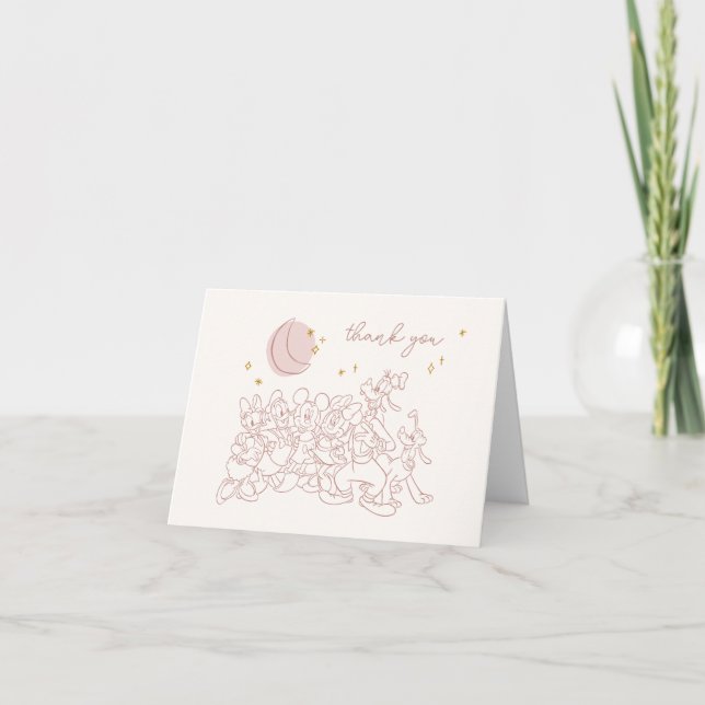 Mickey & Friends Over the Moon - Girl Baby Shower Thank You Card (Front)