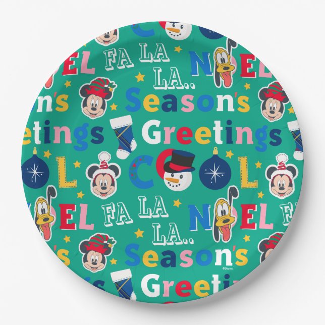 Mickey & Friends | Season's Greetings Pattern Paper Plate (Front)