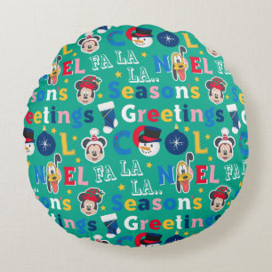Mickey & Friends Season's Greetings Pattern Round Pillow