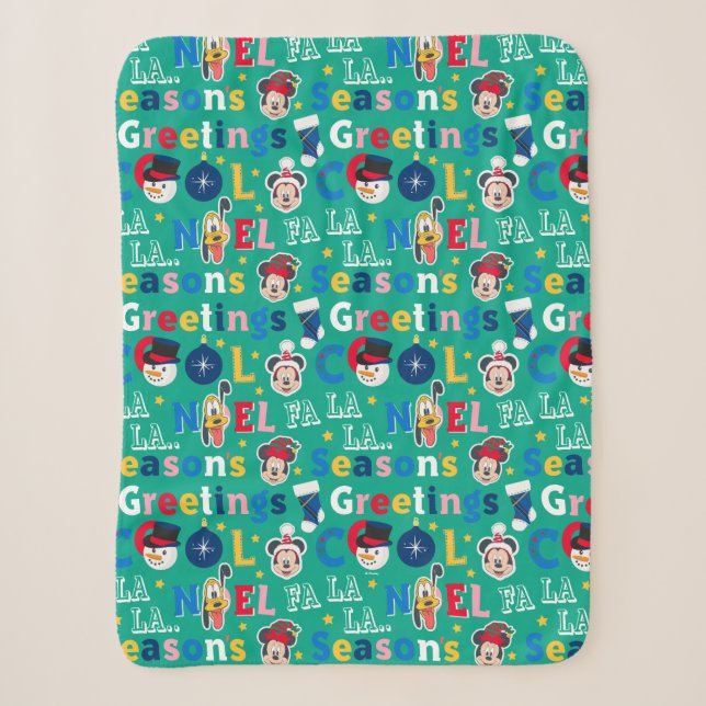 Mickey & Friends | Season's Greetings Pattern Sherpa Blanket (Front)