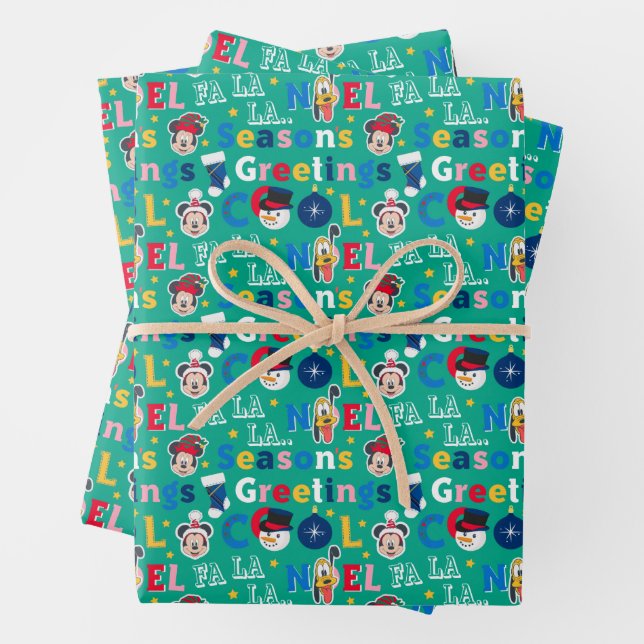Mickey & Friends | Season's Greetings Pattern Wrapping Paper Sheet (In situ)
