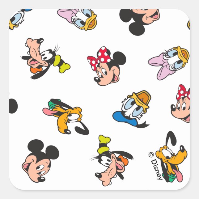 Mickey & Friends Smiling Faces Pattern Square Sticker (Front)
