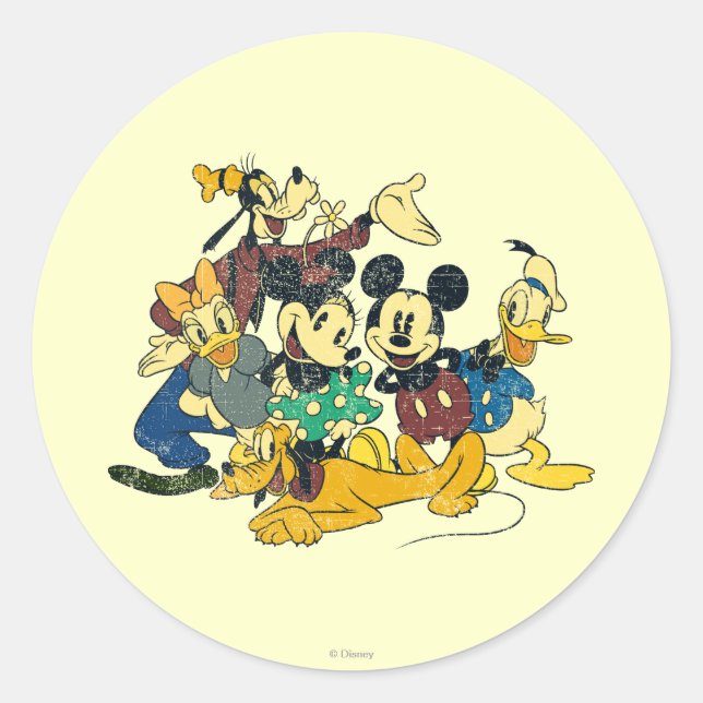 Mickey & Friends | Vintage Hug Classic Round Sticker (Front)