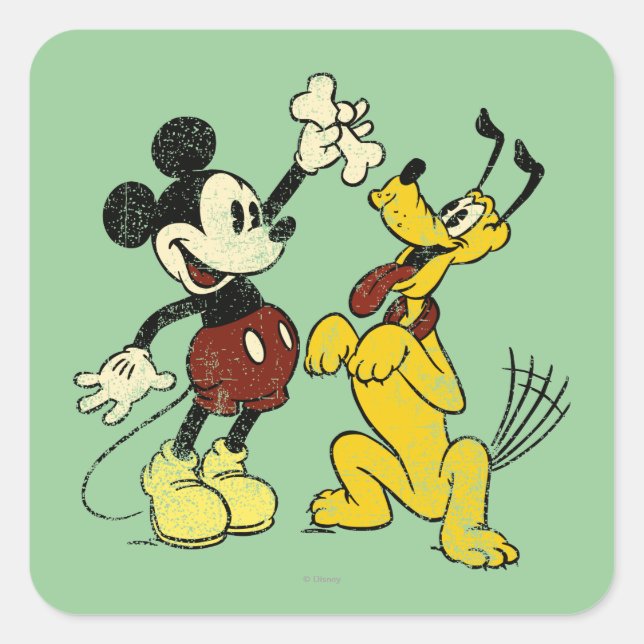 Mickey & Friends | Vintage Mickey & Pluto Square Sticker (Front)