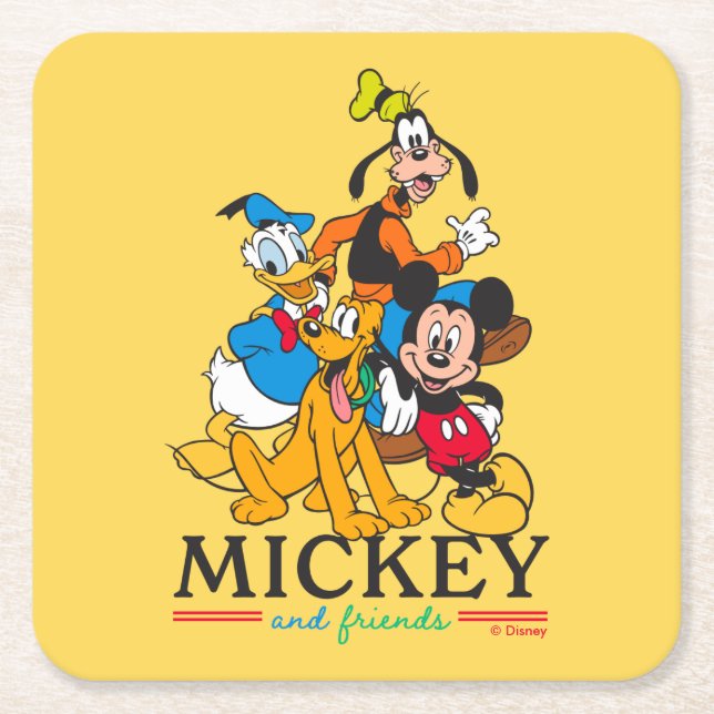 Mickey & Friends Vintage Squad Graphic Square Paper Coaster (Front)