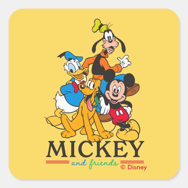 Mickey & Friends Vintage Squad Graphic Square Sticker (Front)