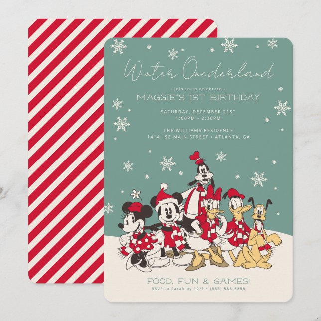 Mickey & Friends Winter Onederland 1st Birthday Invitation (Front/Back)