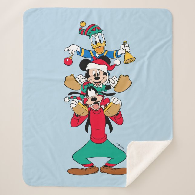 Mickey, Goofy & Donald | Ready for Christmas Sherpa Blanket (Front)