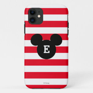 Mickey Head Silhouette Striped Pattern   Monogram iPhone 11 Case