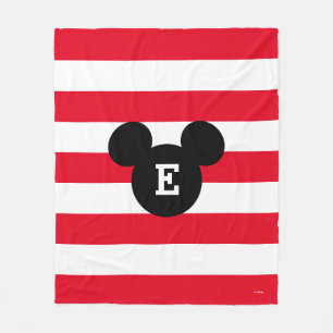 Mickey Head Silhouette Striped Pattern   Monogram Fleece Blanket