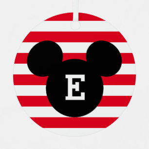 Mickey Head Silhouette Striped Pattern   Monogram Metal Ornament
