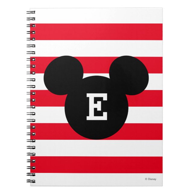 Mickey Head Silhouette Striped Pattern | Monogram Notebook (Front)