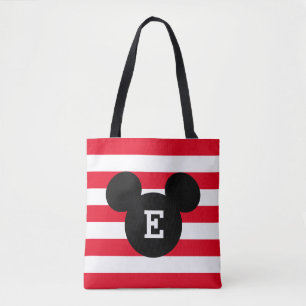 Mickey Head Silhouette Striped Pattern   Monogram Tote Bag