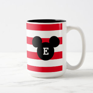 Mickey Head Silhouette Striped Pattern Monogram Two-Tone Coffee Mug