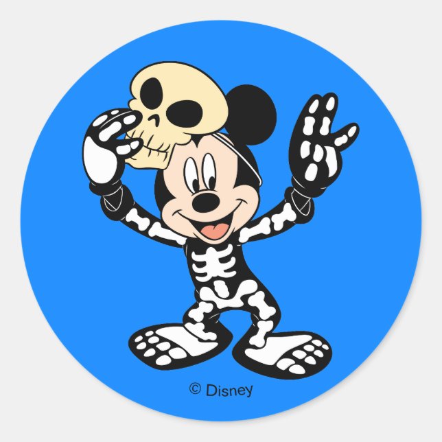 Mickey in Halloween Skeleton Costume Classic Round Sticker (Front)