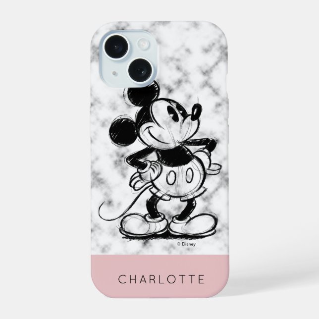Mickey | Marble - Add Your Name iPhone 15 Case (Back)
