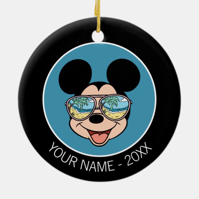 Mickey | Mickey Tropical Sunglasses Add Your Name Ceramic Ornament (Back)