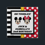 Mickey & Minnie Birthday  2 Inch Square Button<br><div class="desc">Celebrate your twins’ special day with this adorable Mickey & Minnie boy and girl twins birthday button. Featuring Mickey and Minnie Mouse with playful designs, this button is perfect for a joint birthday celebration. Customizable with your event details, it’s a fun accessory to wear with guests to a fun-filled Disney-themed...</div>