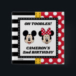Mickey & Minnie Birthday  2 Inch Square Button<br><div class="desc">Celebrate with guests at a magical birthday celebration with this adorable Mickey & Minnie birthday button. Featuring Mickey and Minnie in a classic design, this button brings the charm of Disney to your special day. Customizable with your event details, it’s the perfect way to set the tone for a fun-filled...</div>