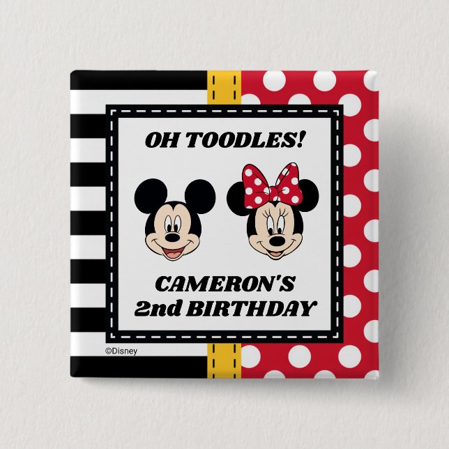 Mickey & Minnie Birthday  2 Inch Square Button (Front)