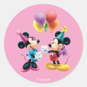 Mickey & Minnie   Birthday Classic Round Sticker
