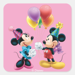 Mickey & Minnie   Birthday Square Sticker
