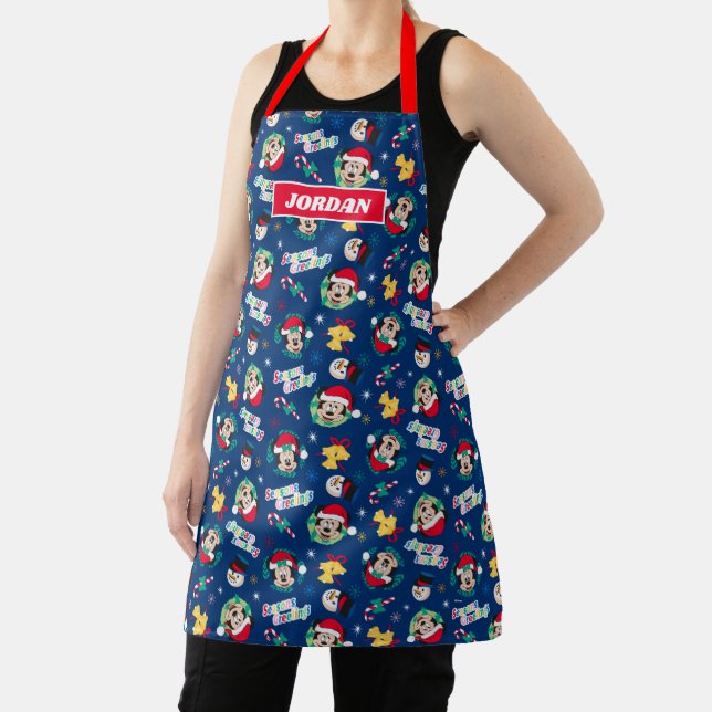 Mickey & Minnie | Blue Season's Greetings Pattern Apron (Insitu)