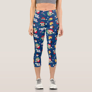 Mickey & Minnie   Blue Season's Greetings Pattern Capri Leggings