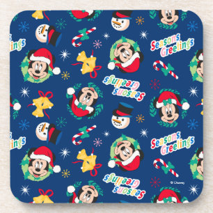 Mickey & Minnie   Blue Season's Greetings Pattern Coaster