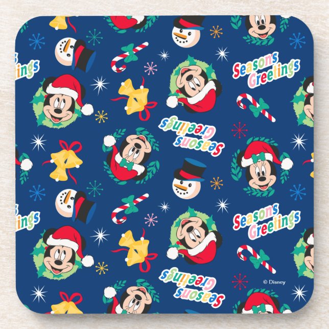 Mickey & Minnie | Blue Season's Greetings Pattern Coaster (Front)