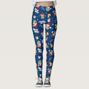 Mickey & Minnie   Blue Season's Greetings Pattern Leggings