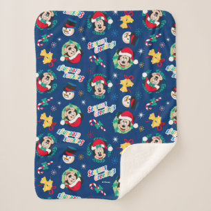 Mickey & Minnie   Blue Season's Greetings Pattern Sherpa Blanket