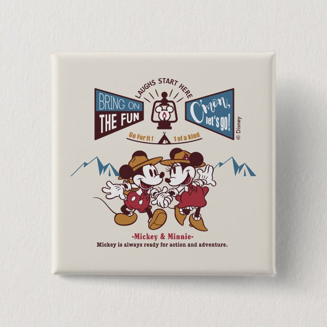Mickey & Minnie | Bring on the Fun 2 Inch Square Button (Front)