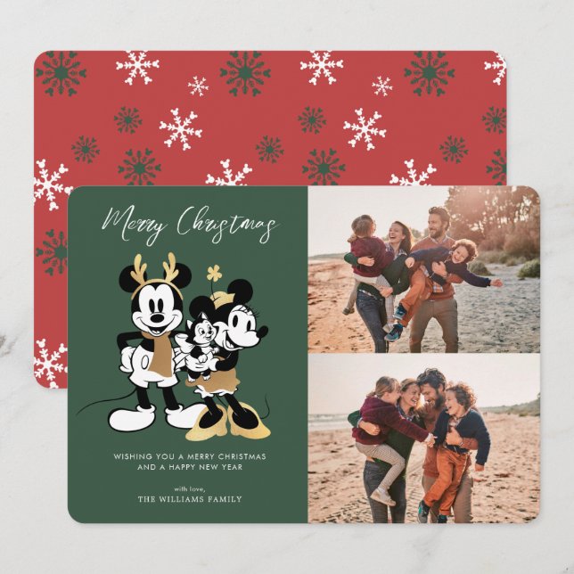 Mickey & Minnie | Christmas Family Photo Collage Invitation (Front/Back)